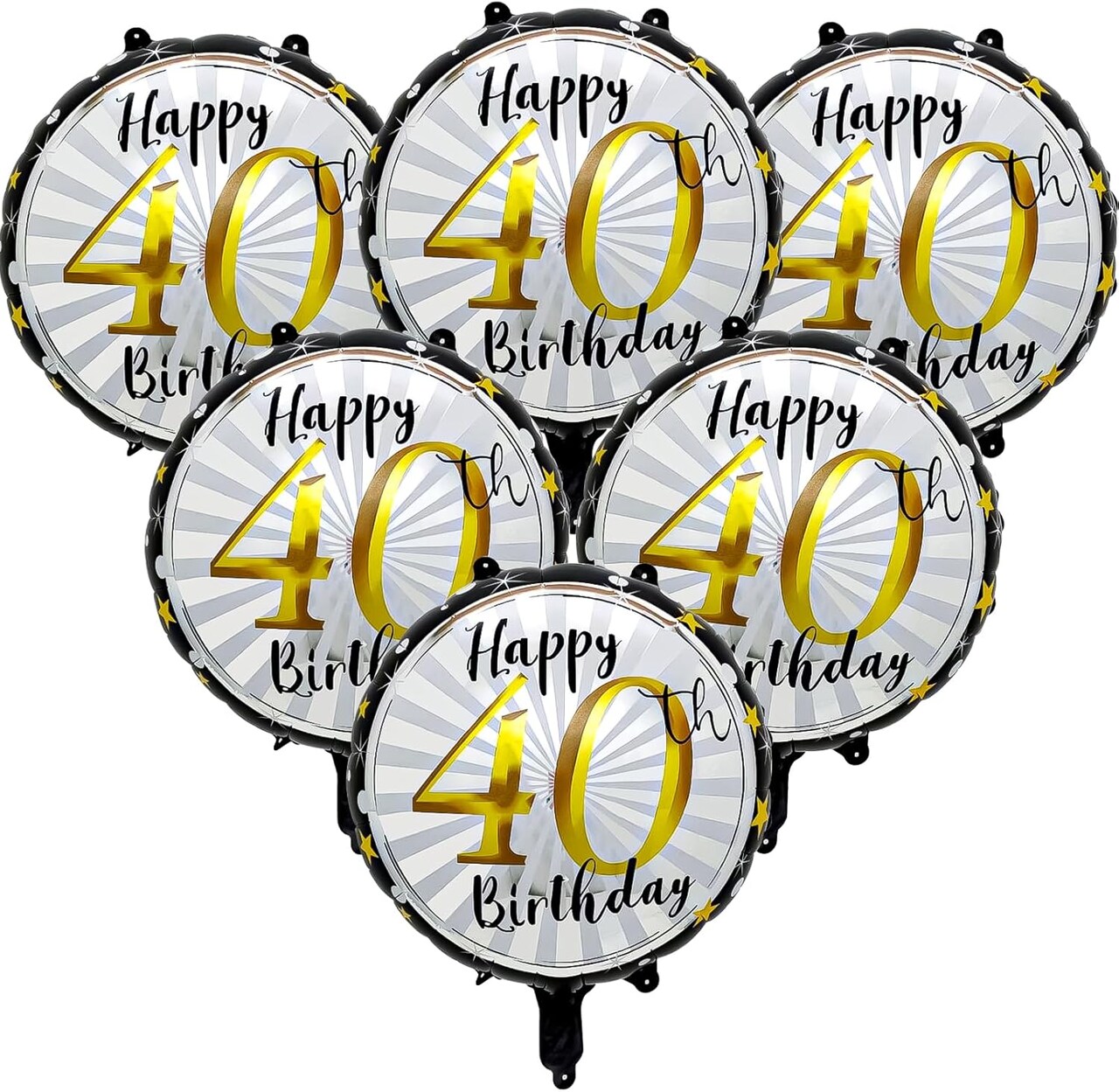 40th Birthday Balloons, 18inch Black and Gold Helium Foil Balloon,6pcs Happy 40th Birthday Balloons Kit for Teenages Womens Mens Birthday Party Decorations Anniversaries Celebrations Supplies